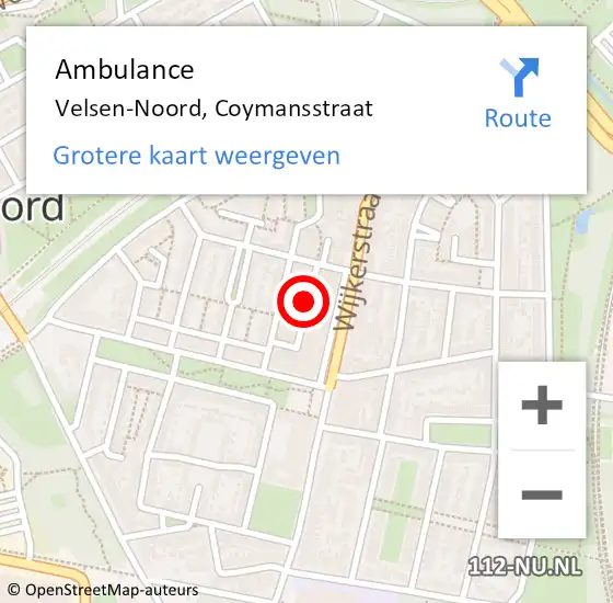 Locatie op kaart van de 112 melding: Ambulance Velsen-Noord, Coymansstraat op 25 mei 2020 17:57