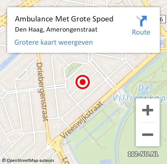 Locatie op kaart van de 112 melding: Ambulance Met Grote Spoed Naar Den Haag, Amerongenstraat op 25 mei 2020 18:49