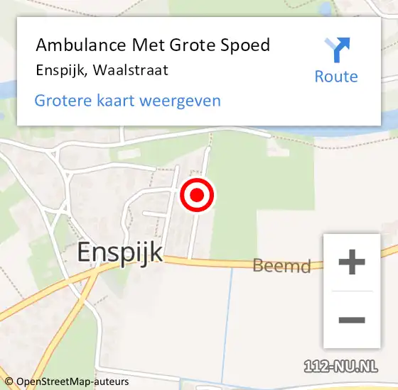 Locatie op kaart van de 112 melding: Ambulance Met Grote Spoed Naar Enspijk, Waalstraat op 25 mei 2020 22:06