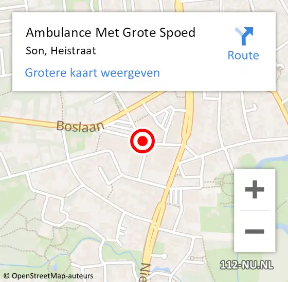 Locatie op kaart van de 112 melding: Ambulance Met Grote Spoed Naar Son, Heistraat op 26 mei 2020 01:48