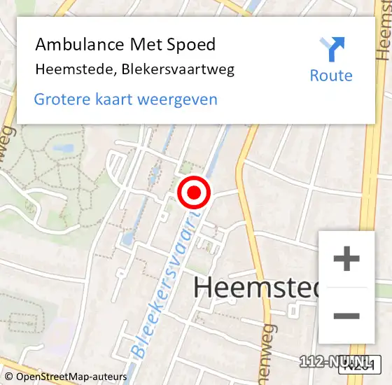 Locatie op kaart van de 112 melding: Ambulance Met Spoed Naar Heemstede, Blekersvaartweg op 26 mei 2020 03:54