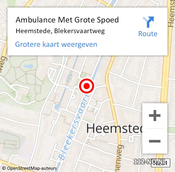 Locatie op kaart van de 112 melding: Ambulance Met Grote Spoed Naar Heemstede, Blekersvaartweg op 26 mei 2020 03:55