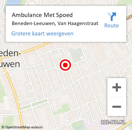 Locatie op kaart van de 112 melding: Ambulance Met Spoed Naar Beneden-Leeuwen, Van Haagenstraat op 27 mei 2020 02:08