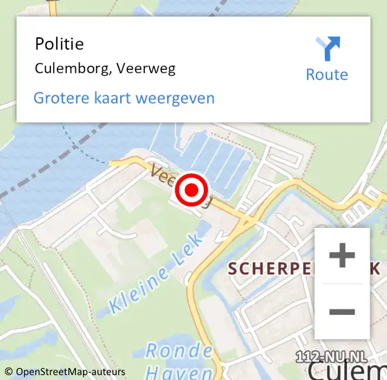 Locatie op kaart van de 112 melding: Politie Culemborg, Veerweg op 27 mei 2020 09:21