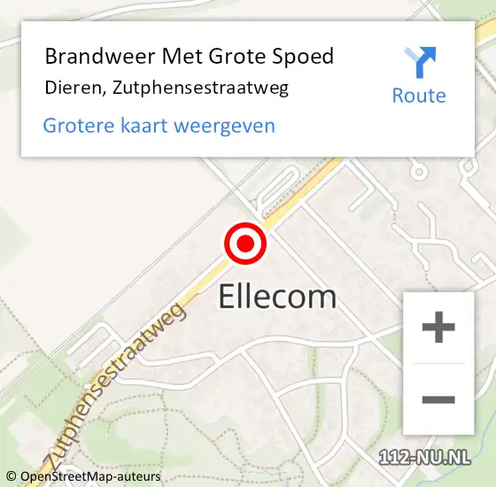 Locatie op kaart van de 112 melding: Brandweer Met Grote Spoed Naar Dieren, Zutphensestraatweg op 27 mei 2020 10:52