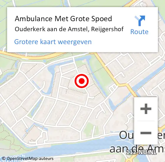 Locatie op kaart van de 112 melding: Ambulance Met Grote Spoed Naar Ouderkerk aan de Amstel, Reijgershof op 27 mei 2020 12:16