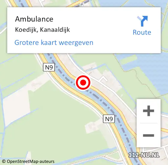 Locatie op kaart van de 112 melding: Ambulance Koedijk, Kanaaldijk op 27 mei 2020 12:31