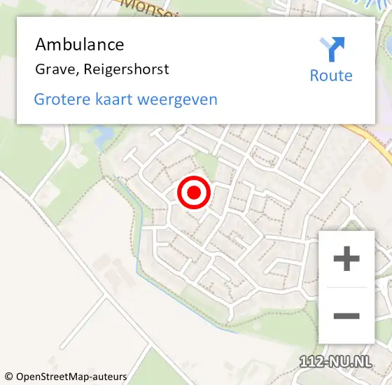 Locatie op kaart van de 112 melding: Ambulance Grave, Reigershorst op 27 mei 2020 13:17