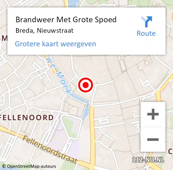 Locatie op kaart van de 112 melding: Brandweer Met Grote Spoed Naar Breda, Nieuwstraat op 27 mei 2020 13:25
