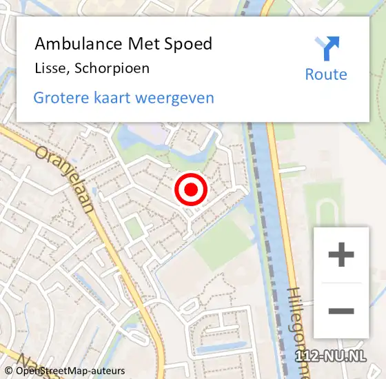 Locatie op kaart van de 112 melding: Ambulance Met Spoed Naar Lisse, Schorpioen op 27 mei 2020 15:59