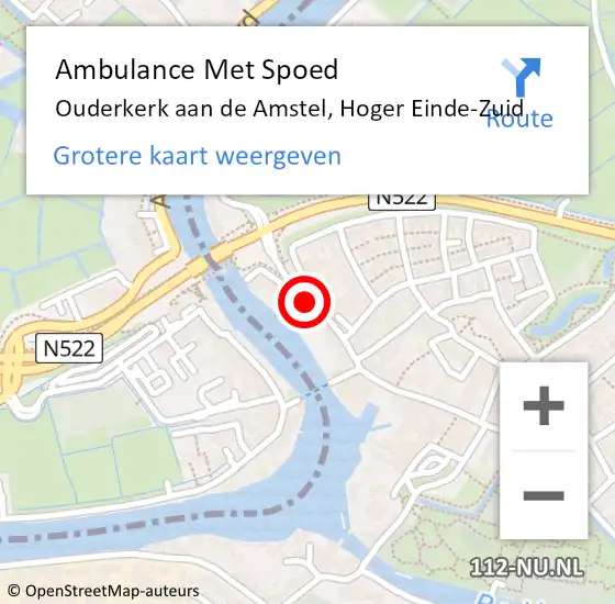 Locatie op kaart van de 112 melding: Ambulance Met Spoed Naar Ouderkerk aan de Amstel, Hoger Einde-Zuid op 27 mei 2020 16:50