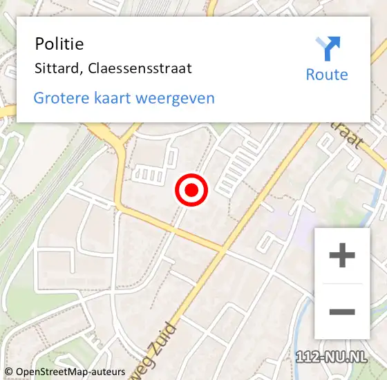 Locatie op kaart van de 112 melding: Politie Sittard, Claessensstraat op 27 mei 2020 21:08