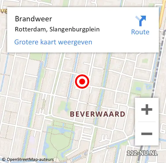Locatie op kaart van de 112 melding: Brandweer Rotterdam, Slangenburgplein op 27 mei 2020 21:23