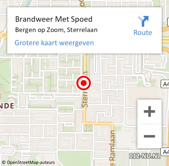 Locatie op kaart van de 112 melding: Brandweer Met Spoed Naar Bergen op Zoom, Sterrelaan op 27 mei 2020 22:01