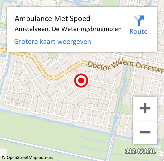 Locatie op kaart van de 112 melding: Ambulance Met Spoed Naar Amstelveen, De Weteringsbrugmolen op 28 mei 2020 04:32