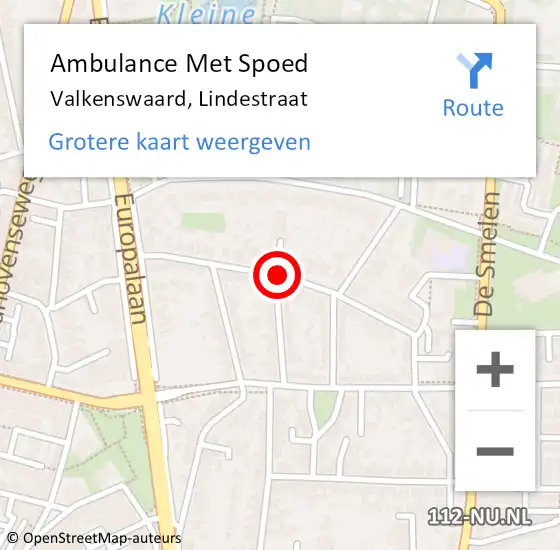 Locatie op kaart van de 112 melding: Ambulance Met Spoed Naar Valkenswaard, Lindestraat op 28 mei 2020 05:07