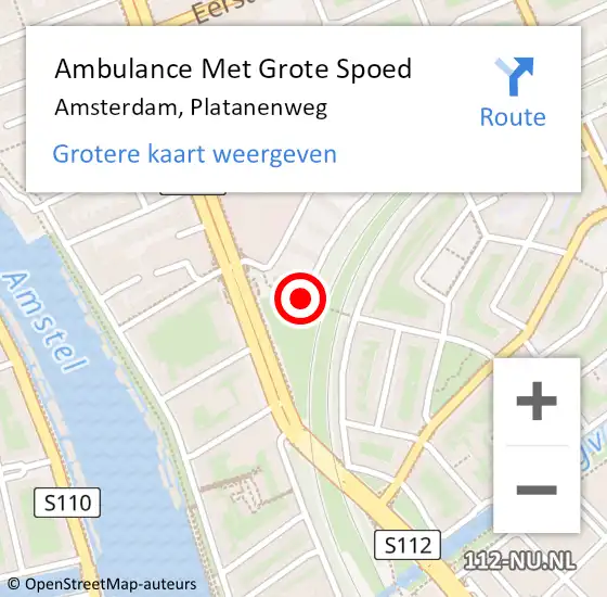 Locatie op kaart van de 112 melding: Ambulance Met Grote Spoed Naar Amsterdam, Platanenweg op 28 mei 2020 07:10