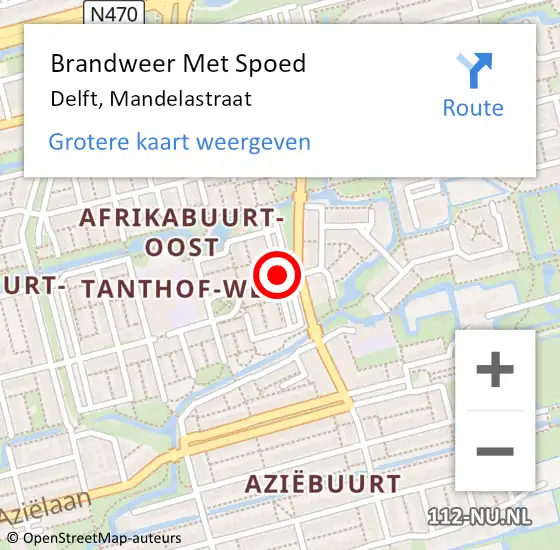 Locatie op kaart van de 112 melding: Brandweer Met Spoed Naar Delft, Mandelastraat op 28 mei 2020 09:30