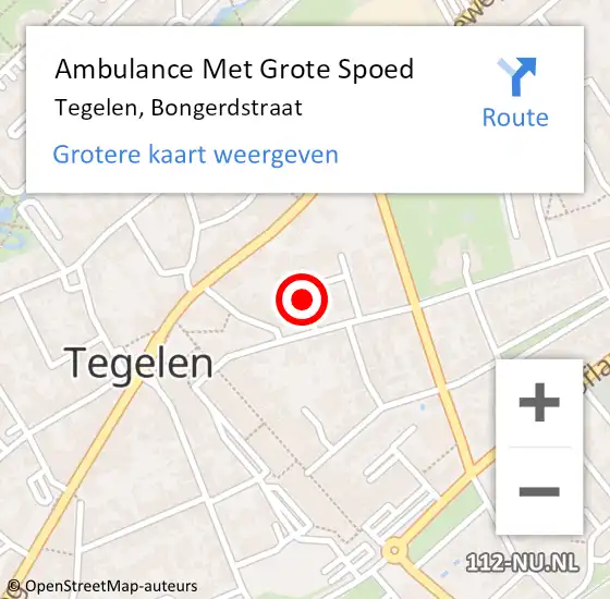 Locatie op kaart van de 112 melding: Ambulance Met Grote Spoed Naar Tegelen, Bongerdstraat op 28 mei 2020 10:12