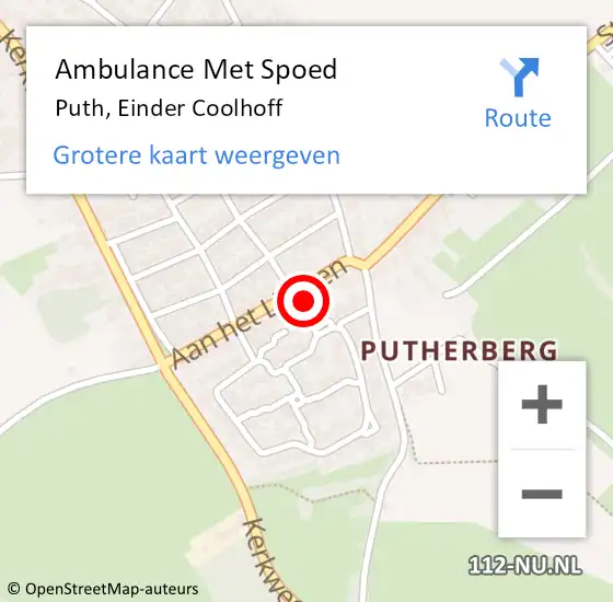 Locatie op kaart van de 112 melding: Ambulance Met Spoed Naar Puth, Einder Coolhoff op 7 mei 2014 22:10