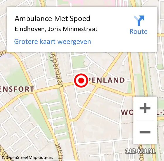 Locatie op kaart van de 112 melding: Ambulance Met Spoed Naar Eindhoven, Joris Minnestraat op 28 mei 2020 12:17