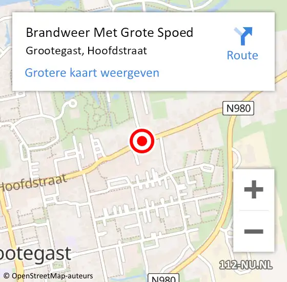 Locatie op kaart van de 112 melding: Brandweer Met Grote Spoed Naar Grootegast, Hoofdstraat op 28 mei 2020 13:48