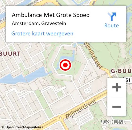 Locatie op kaart van de 112 melding: Ambulance Met Grote Spoed Naar Amsterdam, Gravestein op 28 mei 2020 14:10