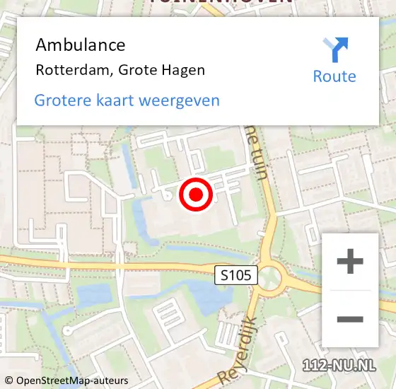 Locatie op kaart van de 112 melding: Ambulance Rotterdam, Grote Hagen op 28 mei 2020 15:19