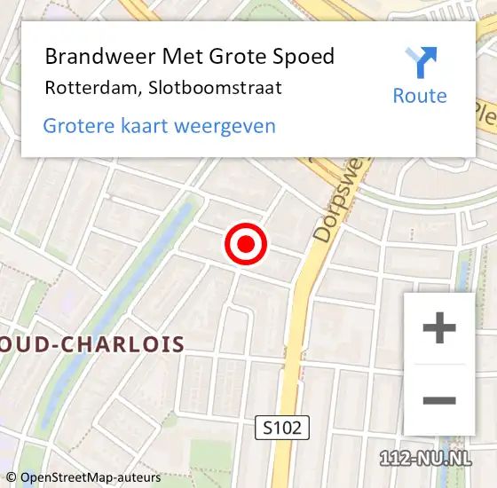 Locatie op kaart van de 112 melding: Brandweer Met Grote Spoed Naar Rotterdam, Slotboomstraat op 28 mei 2020 16:22