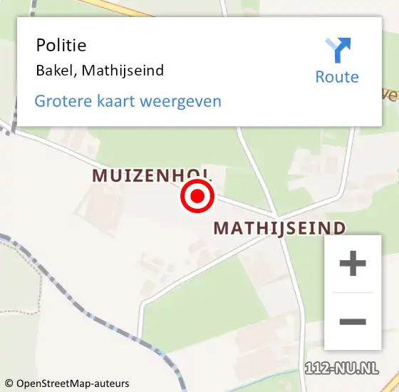 Locatie op kaart van de 112 melding: Politie Bakel, Mathijseind op 28 mei 2020 16:24