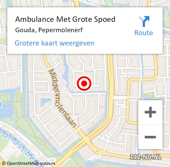 Locatie op kaart van de 112 melding: Ambulance Met Grote Spoed Naar Gouda, Pepermolenerf op 28 mei 2020 16:54