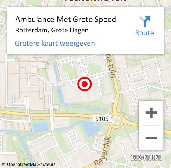 Locatie op kaart van de 112 melding: Ambulance Met Grote Spoed Naar Rotterdam, Grote Hagen op 28 mei 2020 20:53