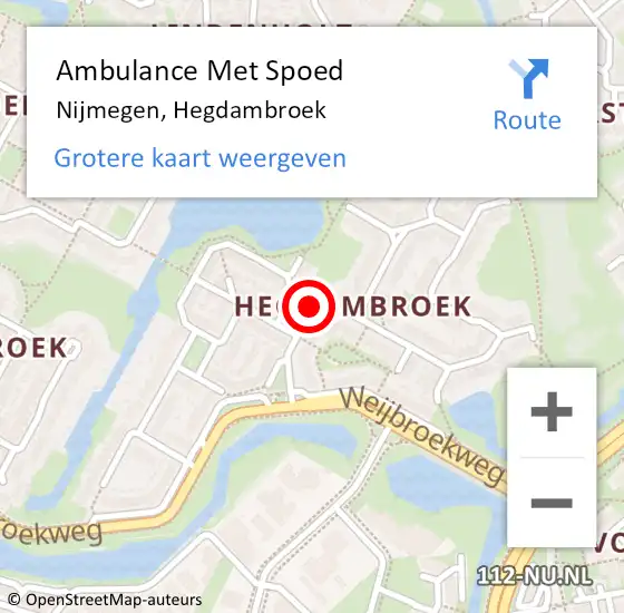 Locatie op kaart van de 112 melding: Ambulance Met Spoed Naar Nijmegen, Hegdambroek op 28 mei 2020 21:41