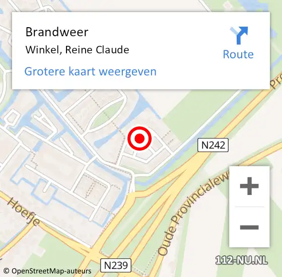 Locatie op kaart van de 112 melding: Brandweer Winkel, Reine Claude op 28 mei 2020 23:00