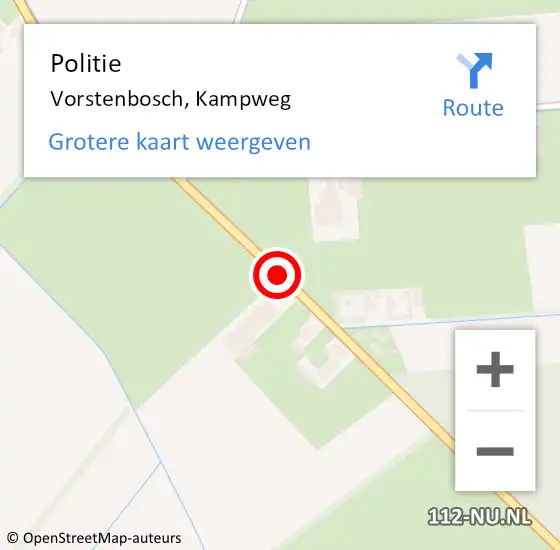 Locatie op kaart van de 112 melding: Politie Vorstenbosch, Kampweg op 29 mei 2020 02:43