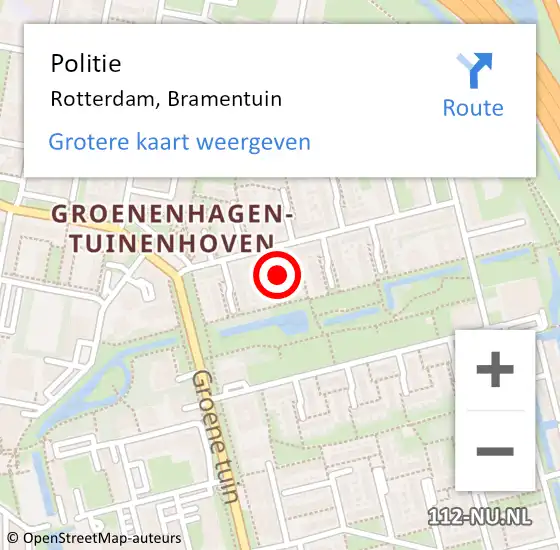 Locatie op kaart van de 112 melding: Politie Rotterdam, Bramentuin op 29 mei 2020 07:08