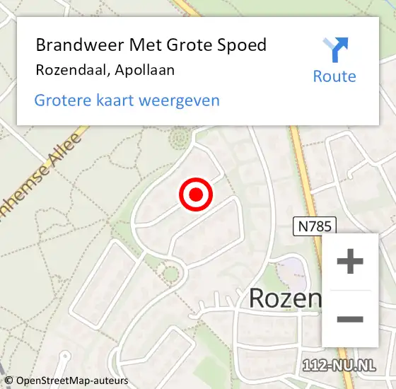 Locatie op kaart van de 112 melding: Brandweer Met Grote Spoed Naar Rozendaal, Apollaan op 29 mei 2020 07:18