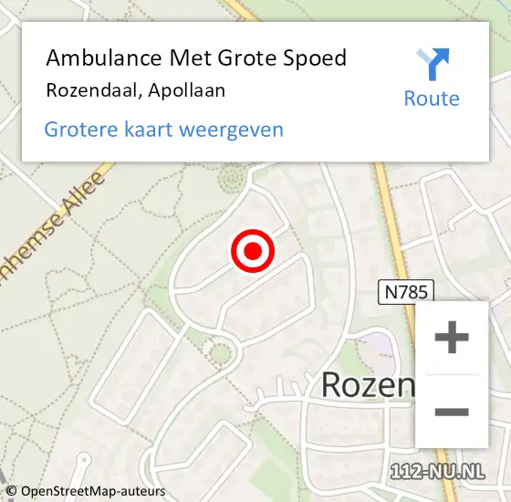 Locatie op kaart van de 112 melding: Ambulance Met Grote Spoed Naar Rozendaal, Apollaan op 29 mei 2020 07:18