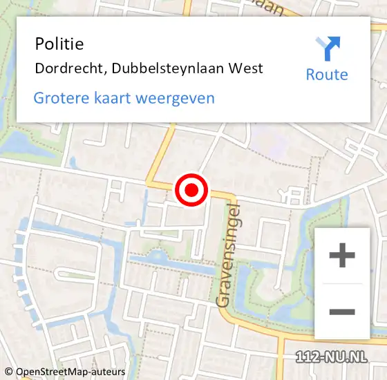 Locatie op kaart van de 112 melding: Politie Dordrecht, Dubbelsteynlaan West op 29 mei 2020 07:33