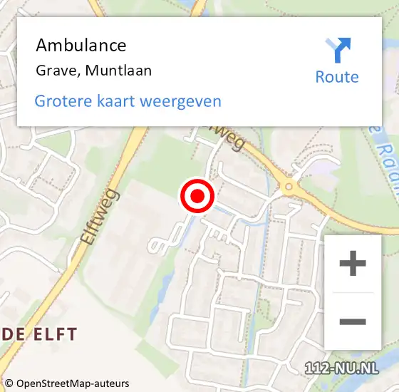 Locatie op kaart van de 112 melding: Ambulance Grave, Muntlaan op 29 mei 2020 08:10
