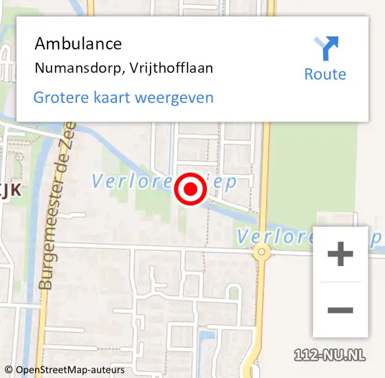 Locatie op kaart van de 112 melding: Ambulance Numansdorp, Vrijthofflaan op 29 mei 2020 08:46