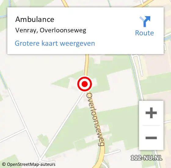 Locatie op kaart van de 112 melding: Ambulance Venray, Overloonseweg op 29 mei 2020 10:55