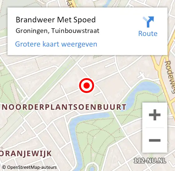 Locatie op kaart van de 112 melding: Brandweer Met Spoed Naar Groningen, Tuinbouwstraat op 29 mei 2020 13:08