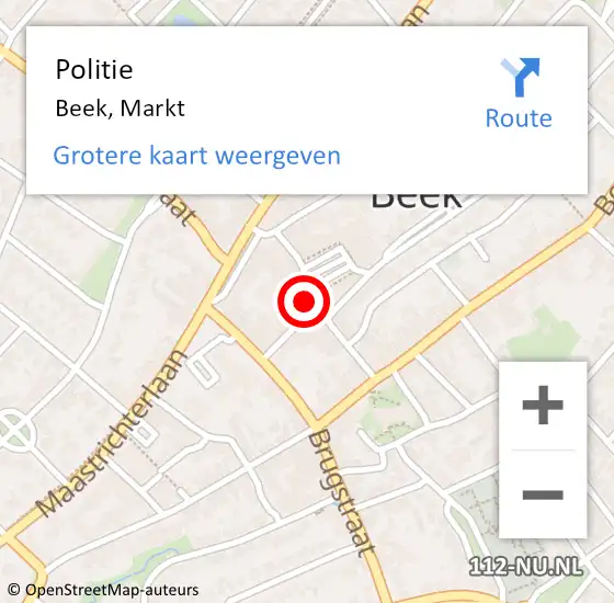 Locatie op kaart van de 112 melding: Politie Beek, Markt op 29 mei 2020 13:44