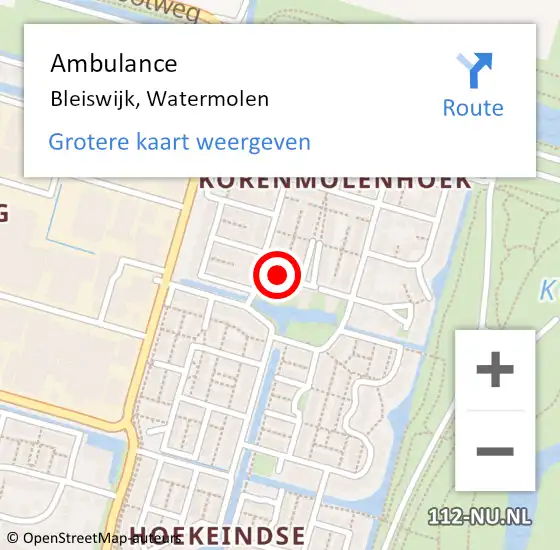 Locatie op kaart van de 112 melding: Ambulance Bleiswijk, Watermolen op 29 mei 2020 14:21