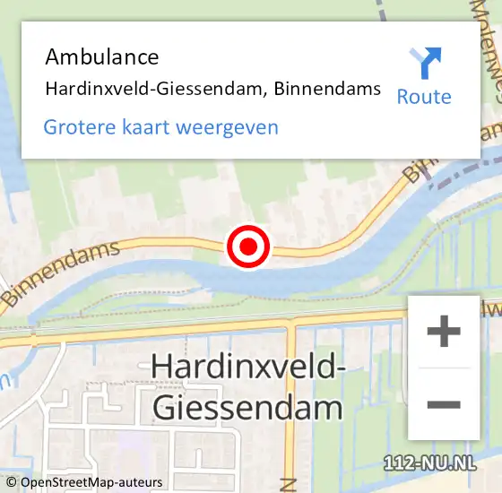 Locatie op kaart van de 112 melding: Ambulance Hardinxveld-Giessendam, Binnendams op 29 mei 2020 15:36