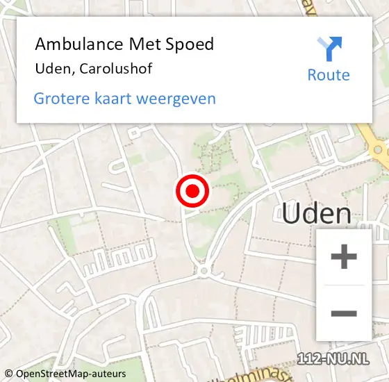 Locatie op kaart van de 112 melding: Ambulance Met Spoed Naar Uden, Carolushof op 29 mei 2020 16:35