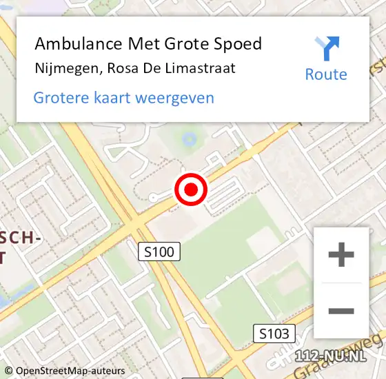 Locatie op kaart van de 112 melding: Ambulance Met Grote Spoed Naar Nijmegen, Rosa De Limastraat op 29 mei 2020 17:28