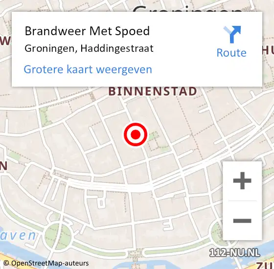 Locatie op kaart van de 112 melding: Brandweer Met Spoed Naar Groningen, Haddingestraat op 30 mei 2020 04:53