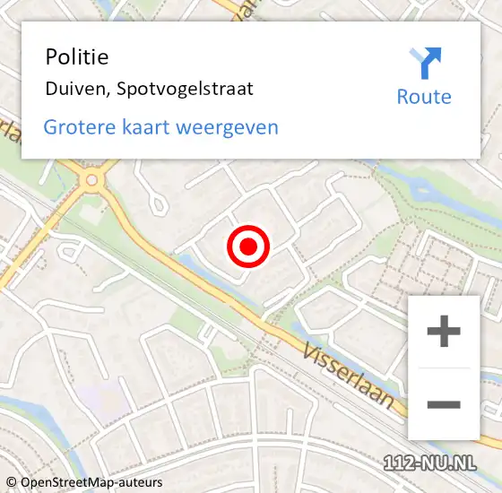 Locatie op kaart van de 112 melding: Politie Duiven, Spotvogelstraat op 30 mei 2020 04:57